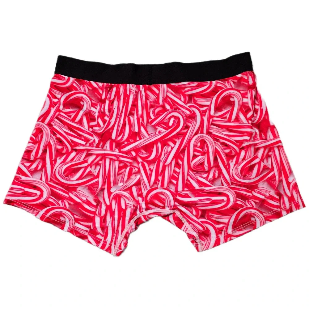 Mens Christmas Candy‎ Cane Boxer Briefs Festive Dog Print Holiday Underwear (H)